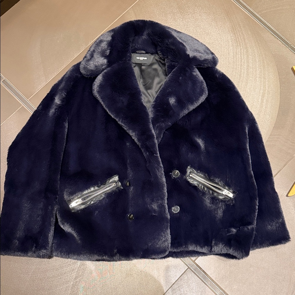 Kooples Luxurious Navy Faux Fur Jacket